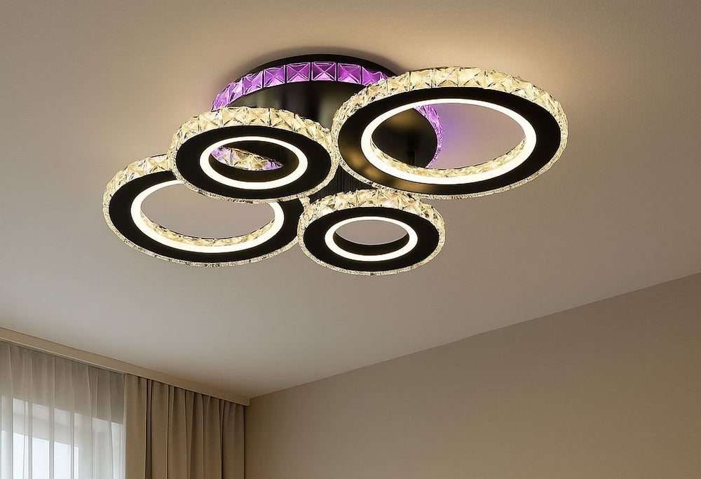 lustra LED 19373/2+2BK+CR 177W cu lumina 3000–6500K si telecomanda, ideala pentru living modern cu iluminare puternica si eficienta