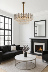 Candelabru rotund cu cristale Ø600 mm, 10xE27, luminand elegant un living spatios, cu stralucire decorativa si atmosfera premium.