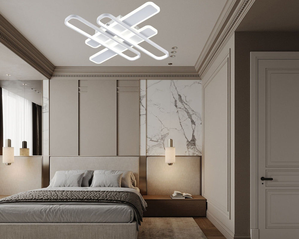 Lustra LED patrata 8753/4S 128W cu telecomanda si lumina 2800–6500K, potrivit a pentru dormitoare moderne si confortabile