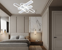 Lustra LED patrata 8753/4S 128W cu telecomanda si lumina 2800–6500K, potrivit a pentru dormitoare moderne si confortabile