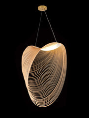 Pendul 9562-800 cu fire metalice aurii si LED 15W, excelent pentru scari inalte, oferind joc vizual 3D si iluminare ambientala calda.