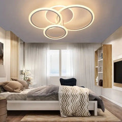 Lustra LED 8888/4 128W modern a cu 4 inele, ideal a pentru dormitoare cu lumin a reglabila si control prin telecomanda