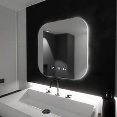 Oglinda LED inteligenta 60x60 cm cu iluminare reglabila, control touch, afisaj digital si functie de dezaburire.