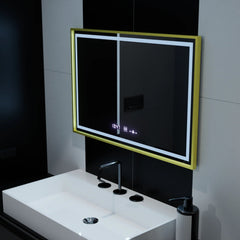 Oglinda smart LUBAN 100x65 cm cu LED adaptiv, senzor de miscare, dezaburire si afisaj digital pentru bai moderne.