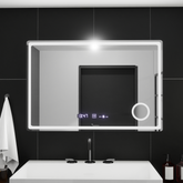 Oglinda smart dreptunghiulara 90x60 cm cu iluminare LED reglabila, dezaburire si afisaj digital, perfecta pentru bai si dressinguri moderne.