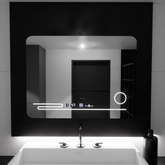 Oglinda smart dreptunghiulara LUBAN 80x60 cm cu LED reglabil, lupa cosmetica, afisaj digital si sistem de dezaburire pentru bai moderne.