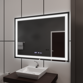 Oglinda smart rectangulara 100x75 cm cu LED reglabil, dezaburire si display digital, ideala pentru bai moderne elegante.