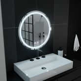 Oglinda LED rotunda 70 cm cu lumina reglabila, control tactil si sistem de dezaburire pentru bai moderne.