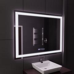 Oglinda smart rectangulara 100x75 cm cu LED reglabil, dezaburire si display digital, ideala pentru bai moderne elegante.