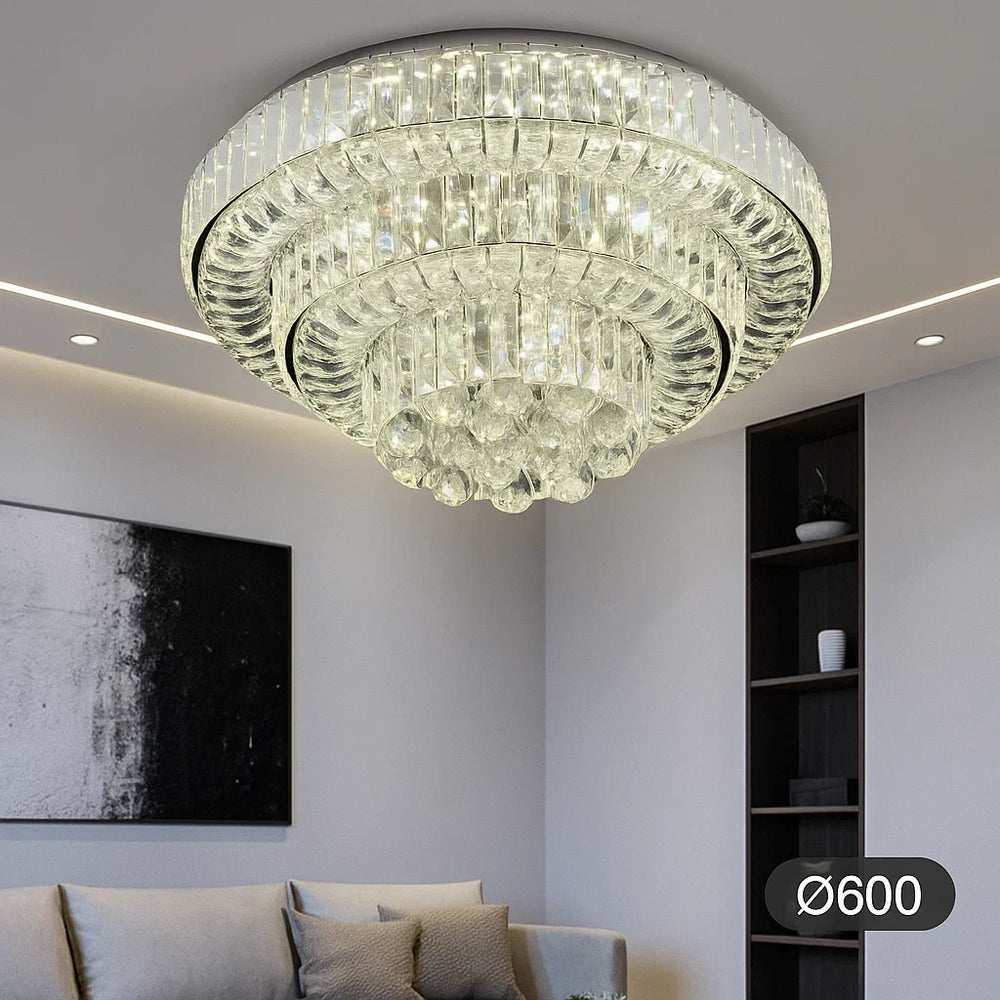 Lustra LED dublu rotund Ø600 cu telecomanda, lumina ajustabila 3500K–6500K, iluminat modern pentru living mare