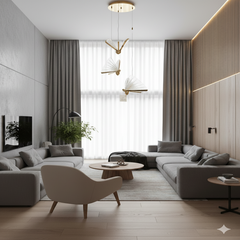 Lustra LED fluture 36W din metal auriu si sticla, cu lumina calda neutra rece, montata in living modern pentru un efect decorativ elegant