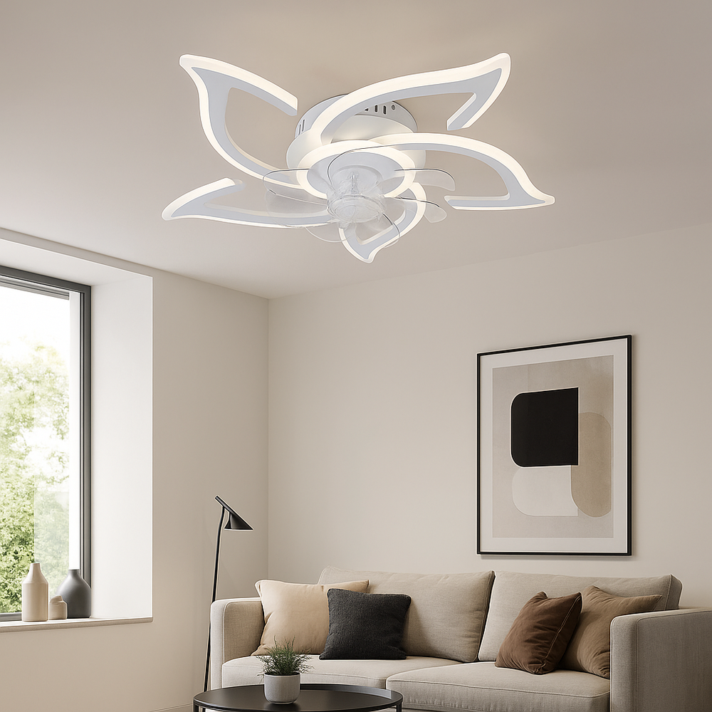 Lustra LED 26143/5 94W cu lumina reglabila si telecomanda, ideala pentru living modern, oferind iluminare uniforma si confort vizual ridicat.