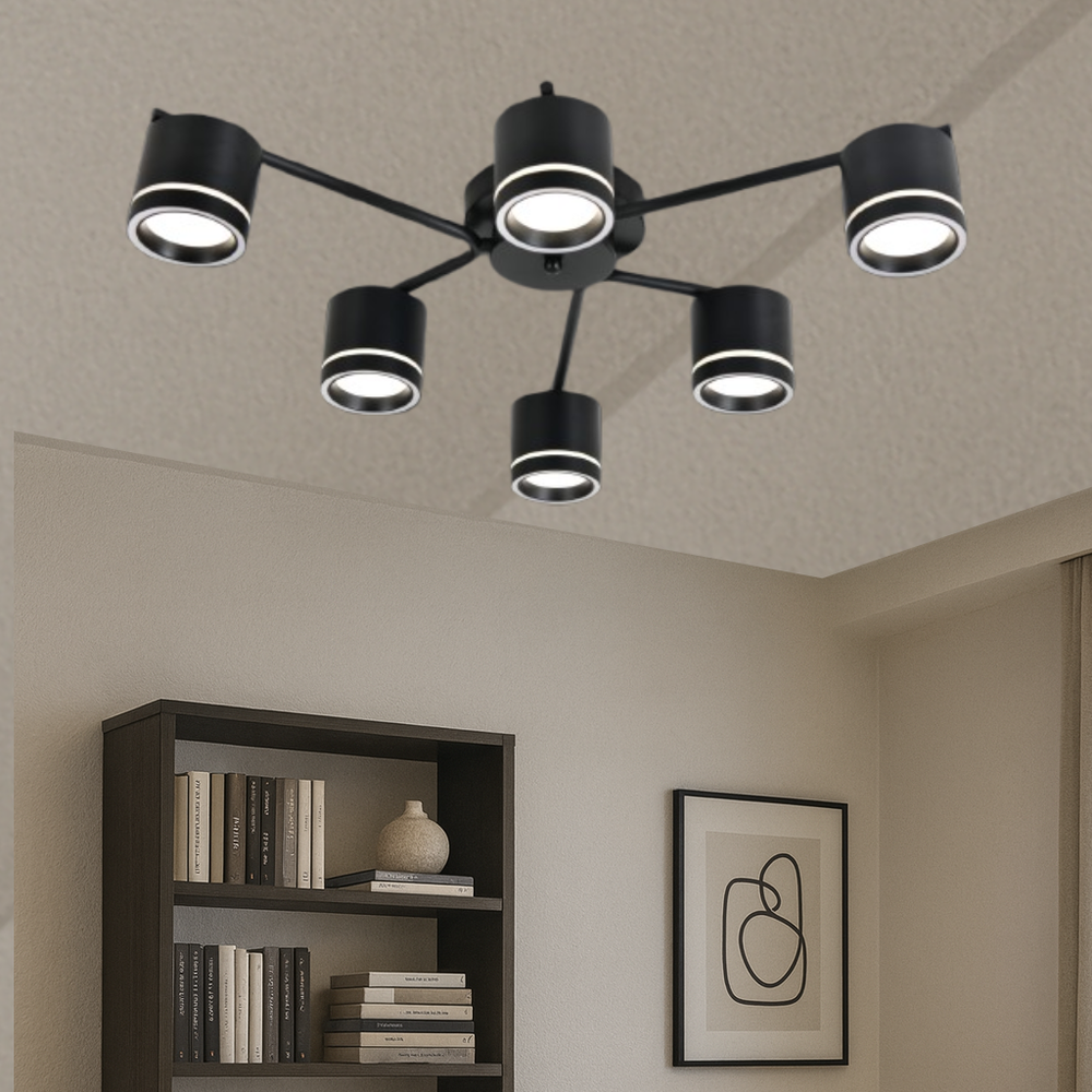 Lustra LED rotunda negru mat 59040/6MB pentru living modern, 6 GX53, lumina reglabila 3000K-6500K