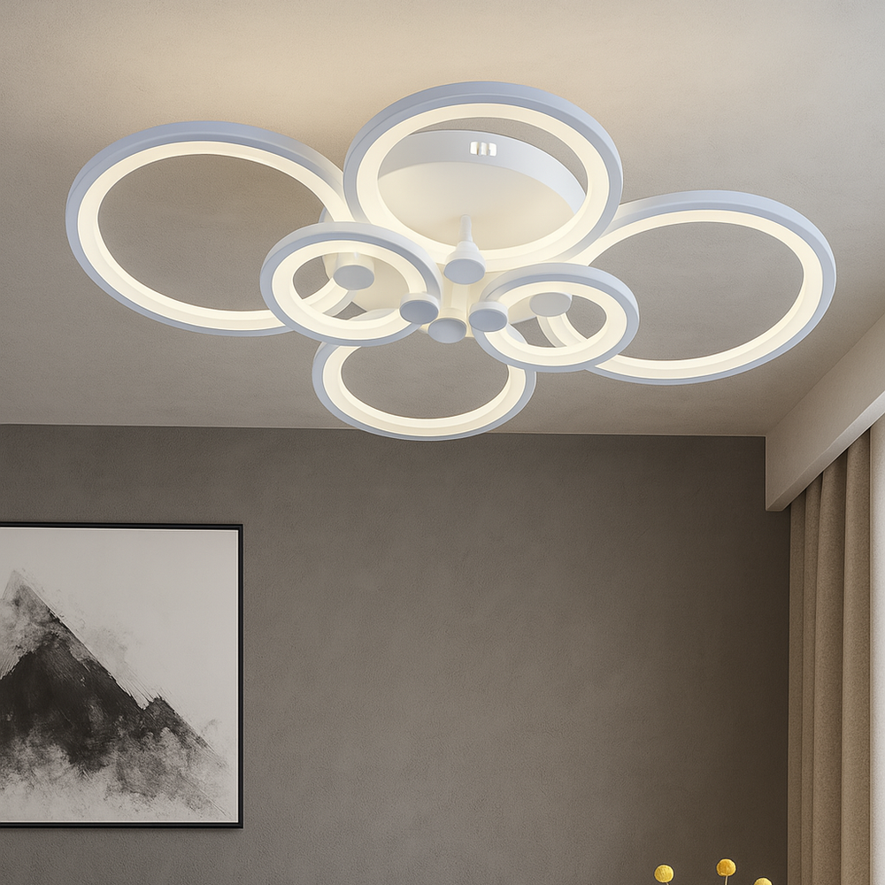 Lustra LED 8067/4+2WH alb 188W cu 6 inele si lumina reglabila, ideal a pentru livinguri moderne si luminoase