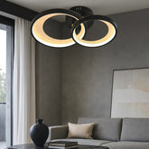 Lustra LED neagra cu lemn, design modern dublu, lumina ajustabila cu telecomanda, in living contemporan