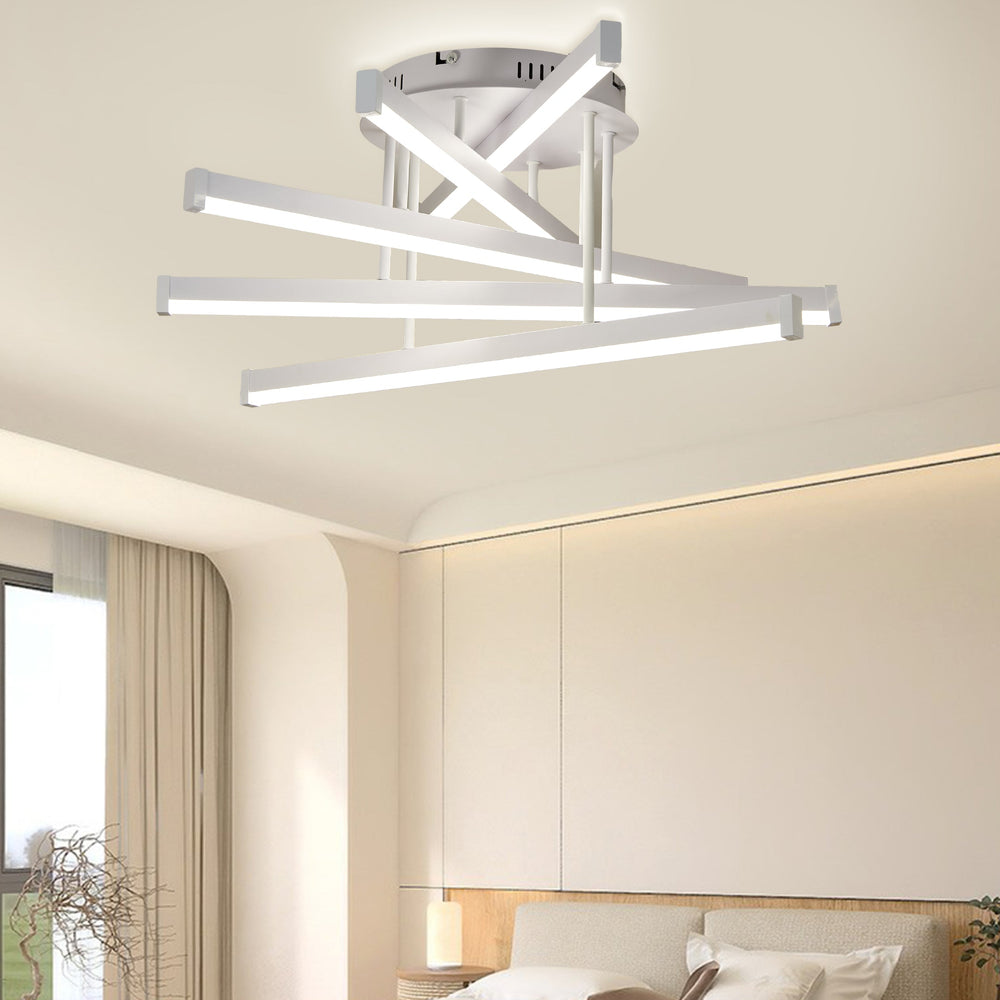 Lustra LED moderna 120W alb mat cu lumina reglabila si telecomanda, ideala pentru dormitoare moderne ce necesita iluminare confortabila si adaptabila