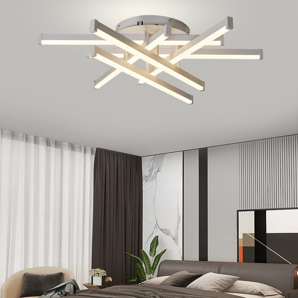 Lustra LED moderna 144W alb mat cu lumina ajustabila si telecomanda, ideala pentru dormitoare moderne ce necesita iluminare confortabila si adaptabila