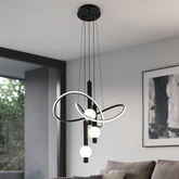 Lustra LED 132W negru mat cu telecomanda, iluminare reglabila 3000K-6500K pentru living modern si confort vizual