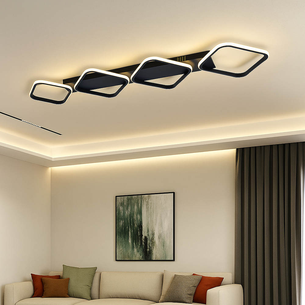 Lustra LED 77206/4 MB cu design modern metalic si lumina reglabila, montata intr-un living contemporan pentru iluminare uniforma si eleganta.