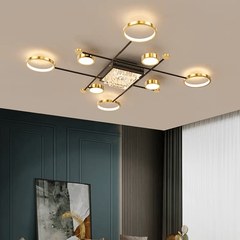 Lustra LED moderna 168W cu 9 brate si lumina reglabila 3000K-6500K cu telecomanda, montata in living mare pentru iluminare puternica si eleganta