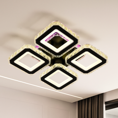 Lustra LED patrata 134W BK+CR cu 4 patrate si lumina reglabila 3000K-6500K cu telecomanda, ideala pentru living modern cu iluminare eleganta