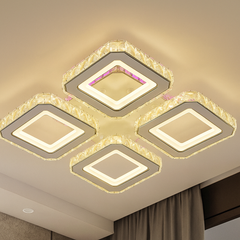 Lustra LED patrata 134W WH+CR cu 4 patrate si lumina reglabila 3000K-6500K cu telecomanda, ideala pentru living modern cu iluminare eleganta