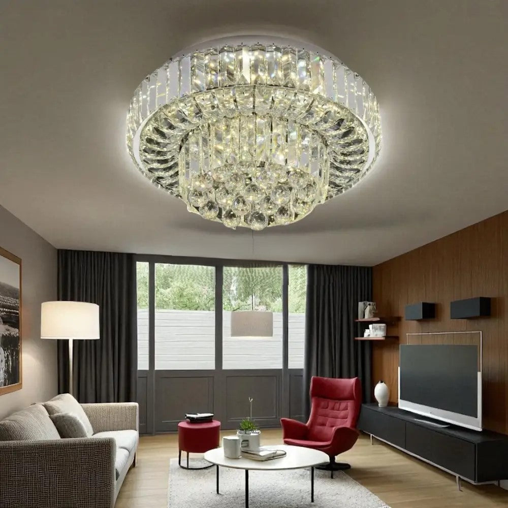 Lustra LED dublu rotund Ø400 cu telecomanda, lumina ajustabila 3500K–6500K, iluminat modern pentru living elegant