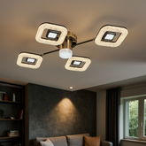 Lustra LED 26054/2+2+1GM+FGD 114W cu lumina reglabila 3000–6500K si telecomanda, ideala pentru livinguri moderne ce necesita iluminare puternica si finisaj gri cu accente aurii.