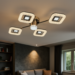 Lustra LED 26054/2+2+1GM+FGD 114W cu lumina reglabila 3000–6500K si telecomanda, ideala pentru livinguri moderne ce necesita iluminare puternica si finisaj gri cu accente aurii.