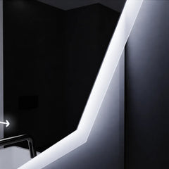 Oglinda LED octogonala 60x60 cm cu iluminare perimetrala, dezaburire, afisaj digital si control tactil pentru baie moderna.
