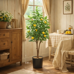 Copac artificial lamaie 130 cm cu ghiveci, decor living modern, frunze verzi bogate si lamai galbene realiste, aspect natural elegant