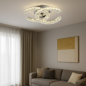 Lustra LED 2 semicercuri cu cristale 56W cu telecomanda SJ034-2