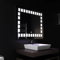 Oglinda LED 80x60 cm cu touch si lumina reglabila, design modern pentru baie, cu iluminare uniforma pe contur.
