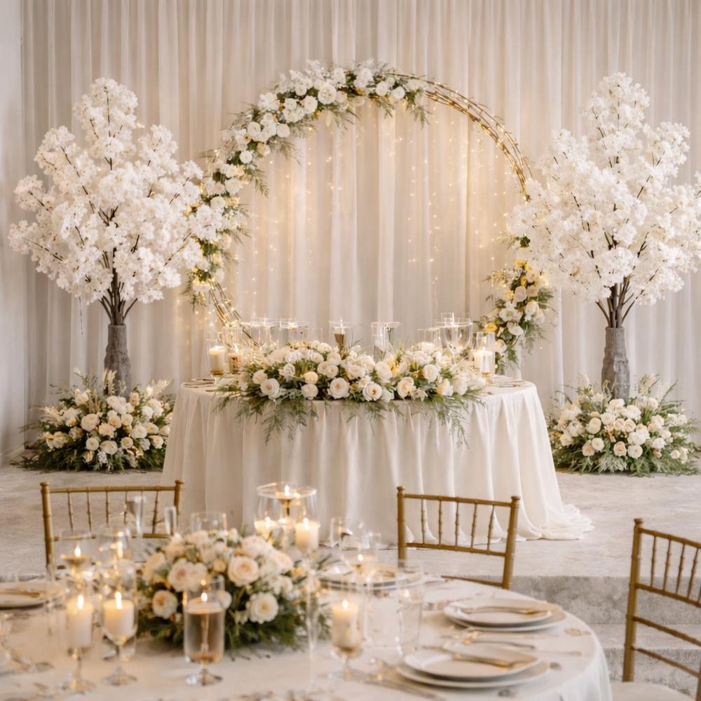 Copac artificial sakura alb 120 cm cu flori bogate, decor elegant pentru nunta, ideal pentru arcada sau photo booth