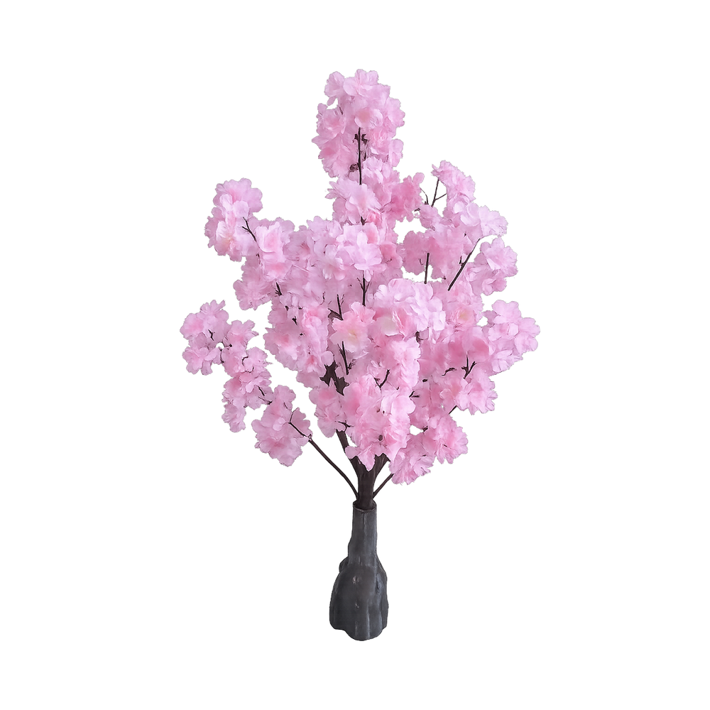 Copac artificial Sakura roz 120cm cu flori realiste in vaza, decor interior modern pentru casa, hotel sau restaurant