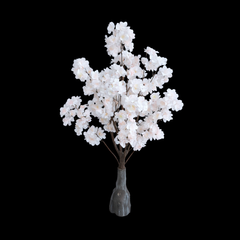 Copac artificial sakura alb 120 cm cu flori albe, imagine PNG fara fundal, decor realist pentru design interior