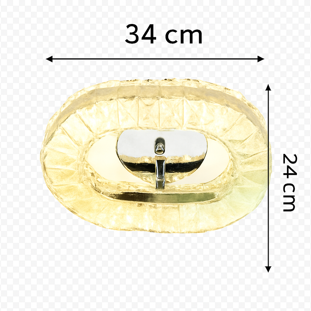 Lustra LED ovala 46W alba cu elemente transparente si telecomanda, oferind lumina reglabila 3500K-6500K pentru un birou modern