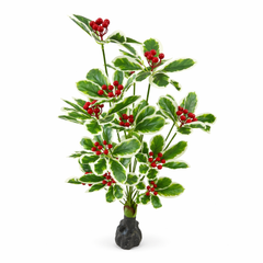 opac artificial 110 cm frunze variegate fructe rosii decor realist fara intretinere