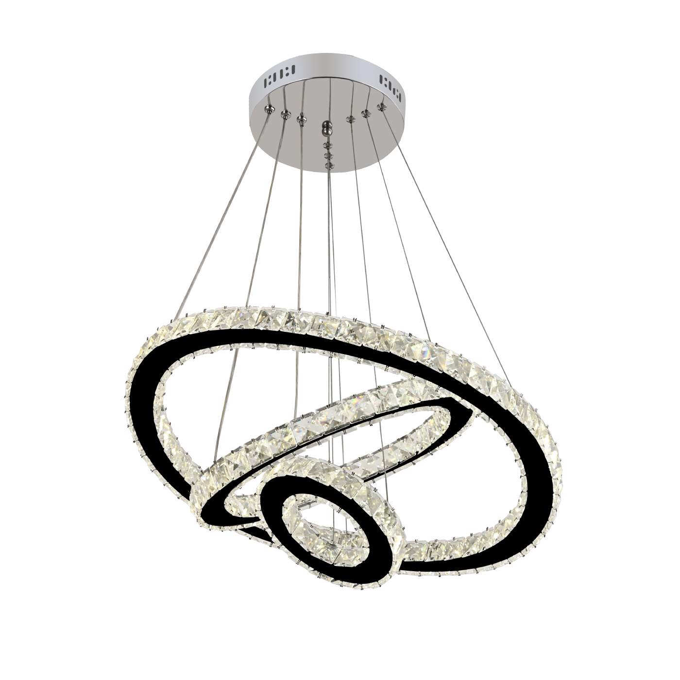 Lustra LED cristal trei cercuri 174W cu telecomanda, iluminare decorativa premium pentru bar si bar counter
