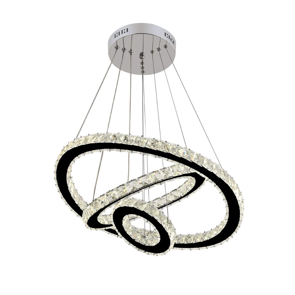 Lustra LED cristal trei cercuri 174W cu telecomanda, iluminare decorativa premium pentru bar si bar counter