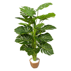 Planta artificiala Monstera 130cm cu frunze verzi mari in ghiveci, decor interior modern pentru casa sau birou