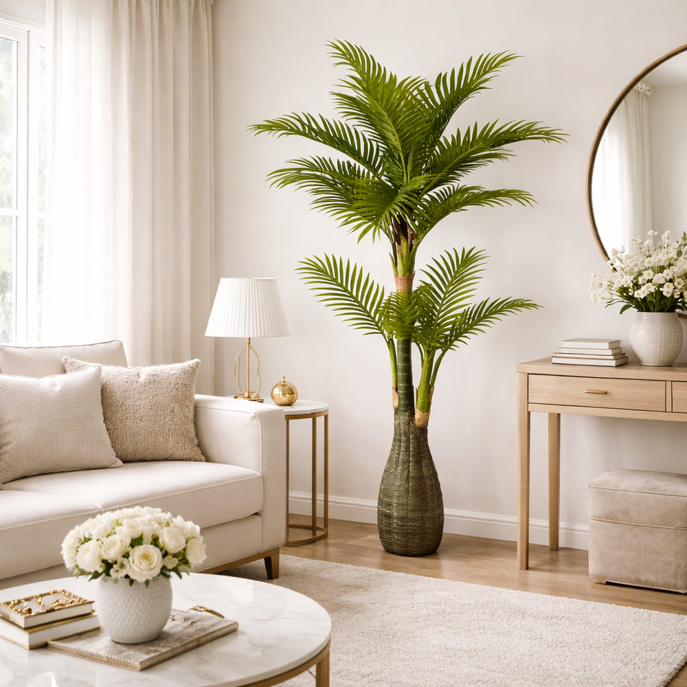 Palmier artificial 160 cm tip diamant frunze evantai decor living modern lux verde accent tropical