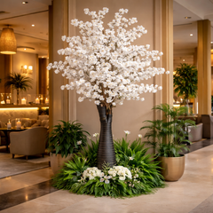 Copac artificial cires alb 170 cm decor lobby hotel, flori mari elegante, atmosfera luxoasa si rafinata