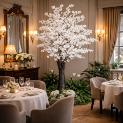 Copac artificial cires alb 170 cm decor receptie restaurant, flori albe bogate, ambient elegant si primitor