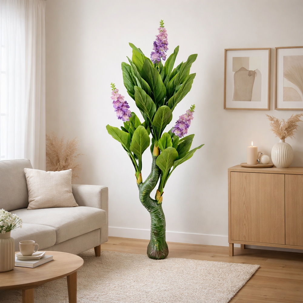 Copac artificial 185 cm zambila mov in living modern decor elegant cu frunze bambus realist