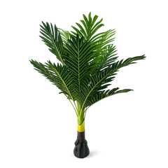 Planta artificiala decorativa tip palmier 105 cm cu frunze verzi in ghiveci negru, planta decorativa artificiala pentru living, birou sau hol.