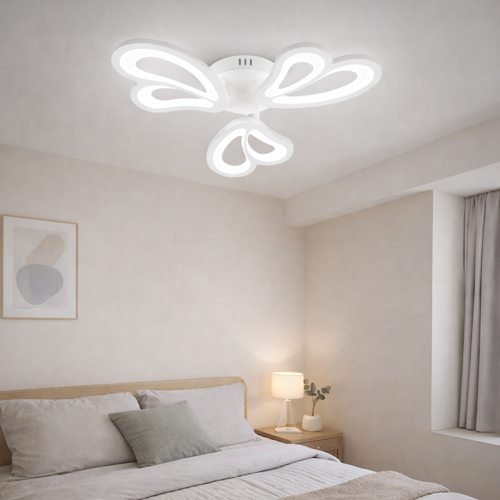 Lustra LED alba cu 3 brate si telecomanda lumina ajustabila in dormitor modern