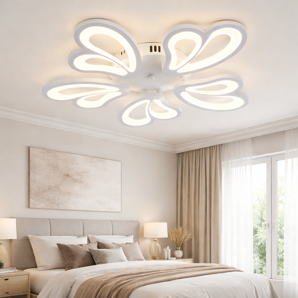 Lustra LED rotunda alba 80W cu telecomanda iluminare reglabila pentru dormitor elegant