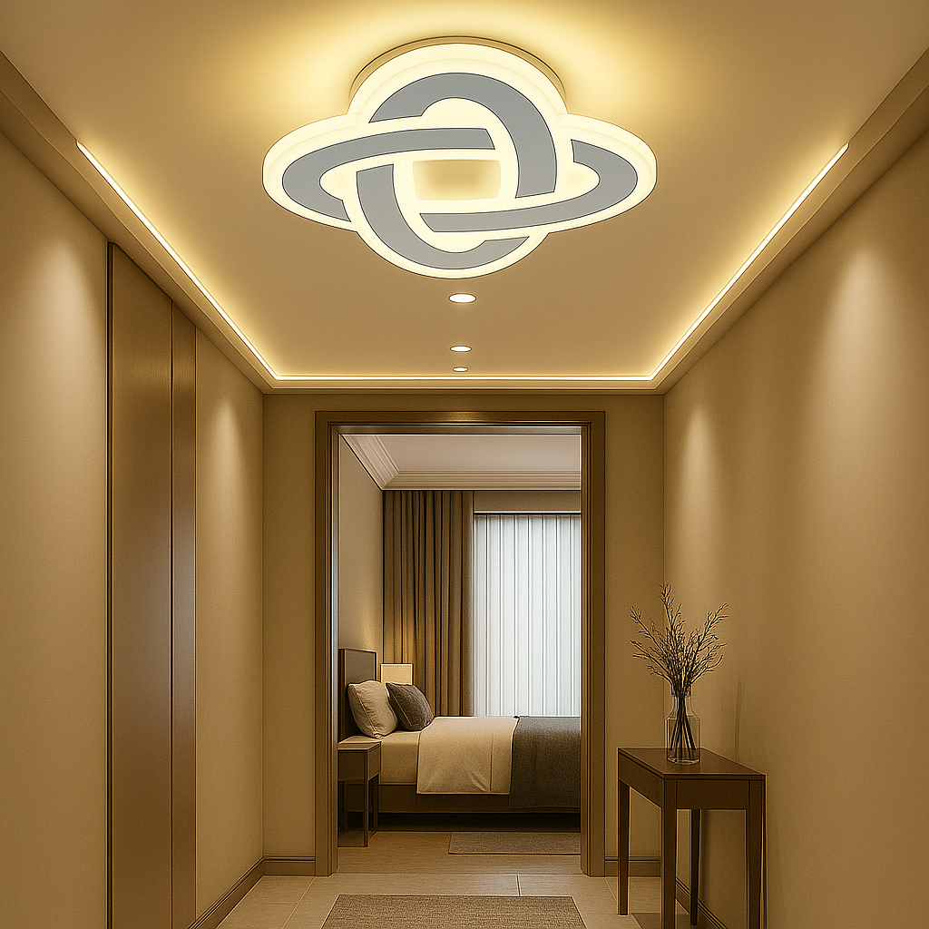 Aplica LED Sphere Pro 60W, corp rotund cu montaj dual, instalata pe hol pentru iluminare uniforma si stil contemporan