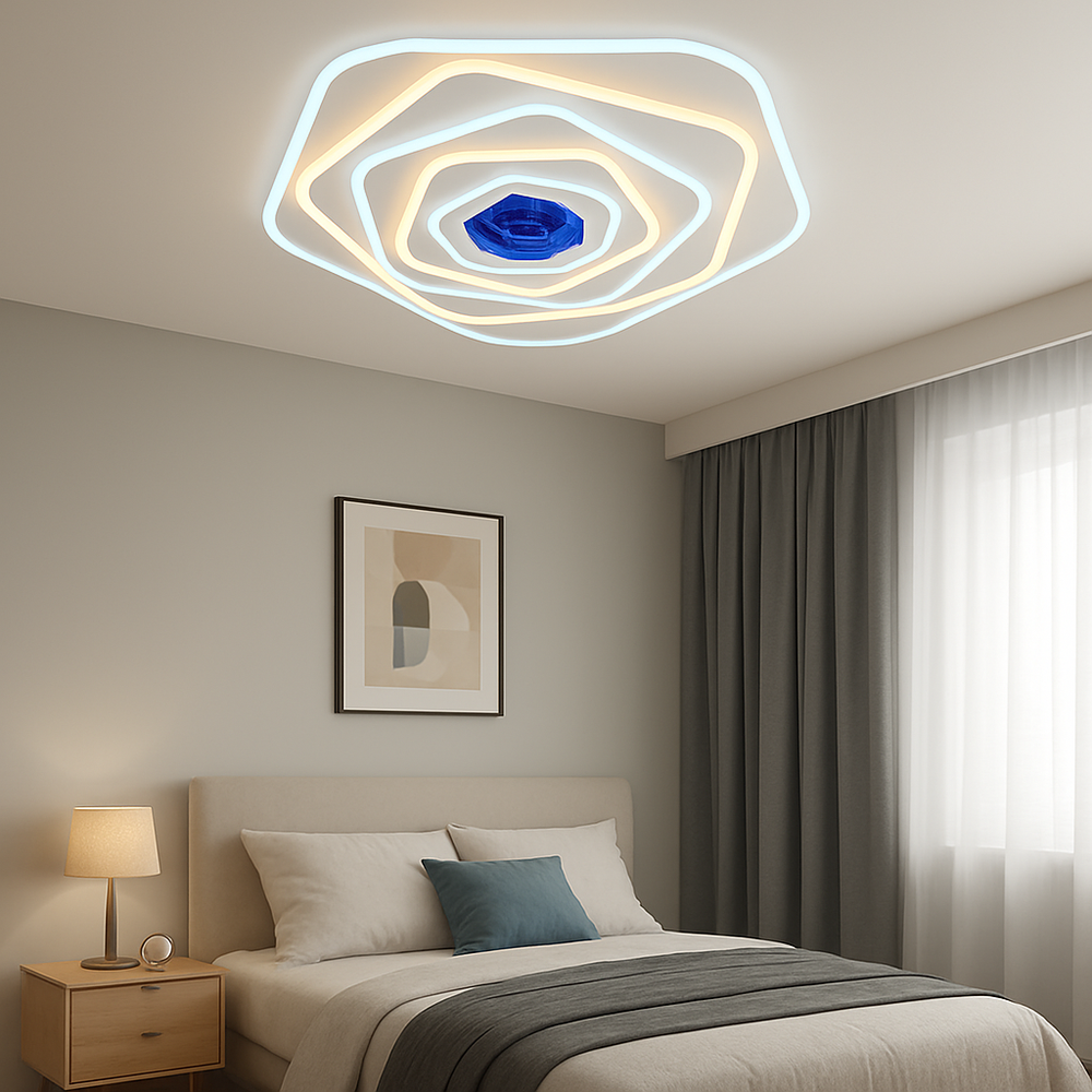 Lustra LED rotunda 240W cu sursa dubla si telecomanda, potrivita pentru living, dormitor si hol modern